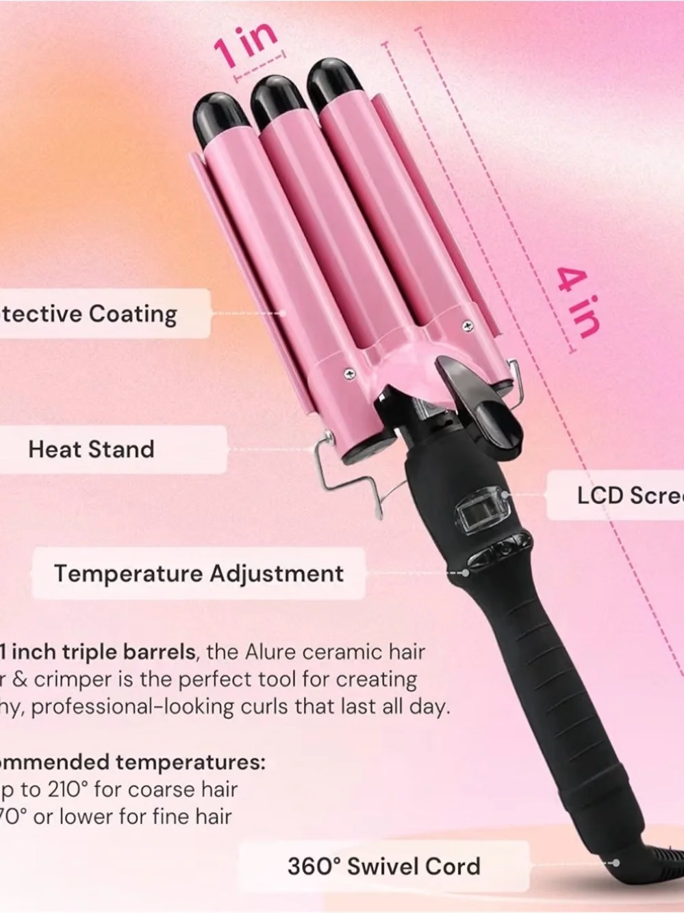 Pink Triple Barrel Crimping Iron - Like New